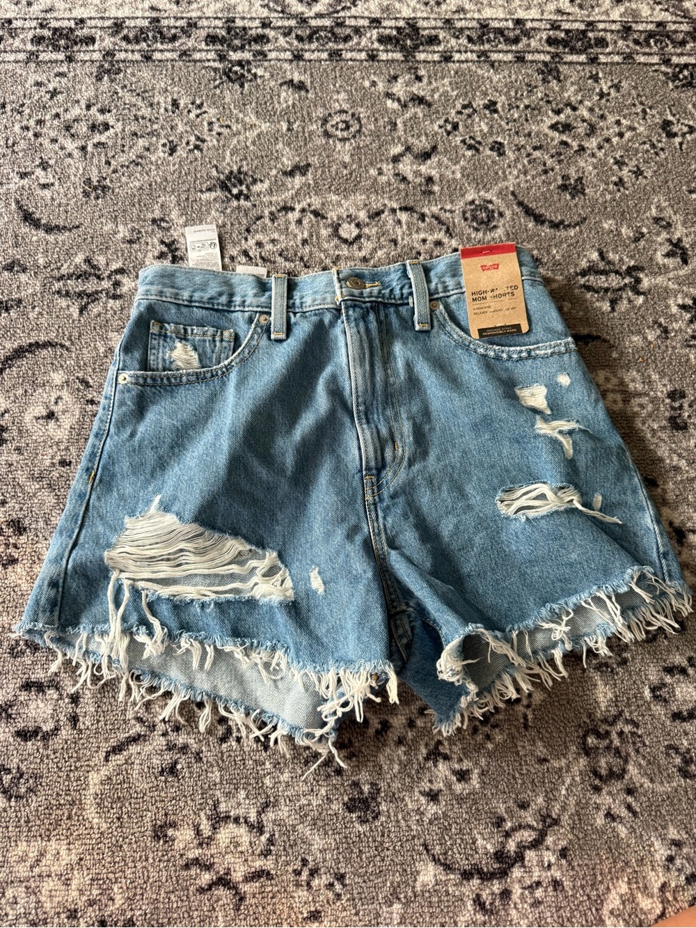 Women’s Levi’s Blue Denim High Waisted Mom Shorts Size 28 New